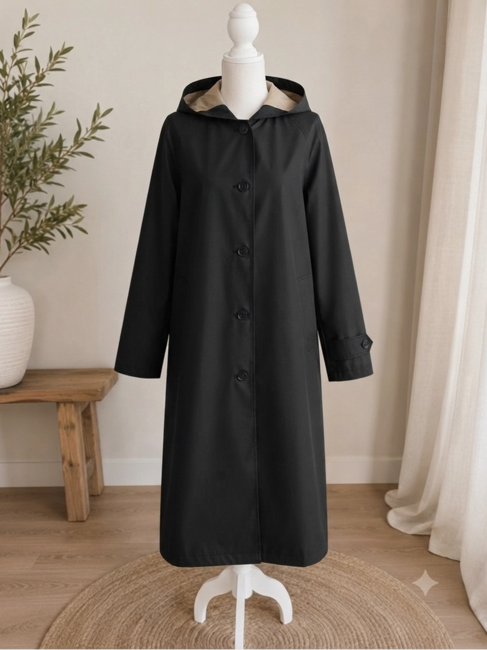 Ensign Women's Reversible Trench Coat Size Medium Vintage Black Tan Long Jacket
